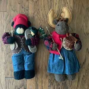 Bear and Moose woodland pair.  Stands approx 14 and 16 inches high.